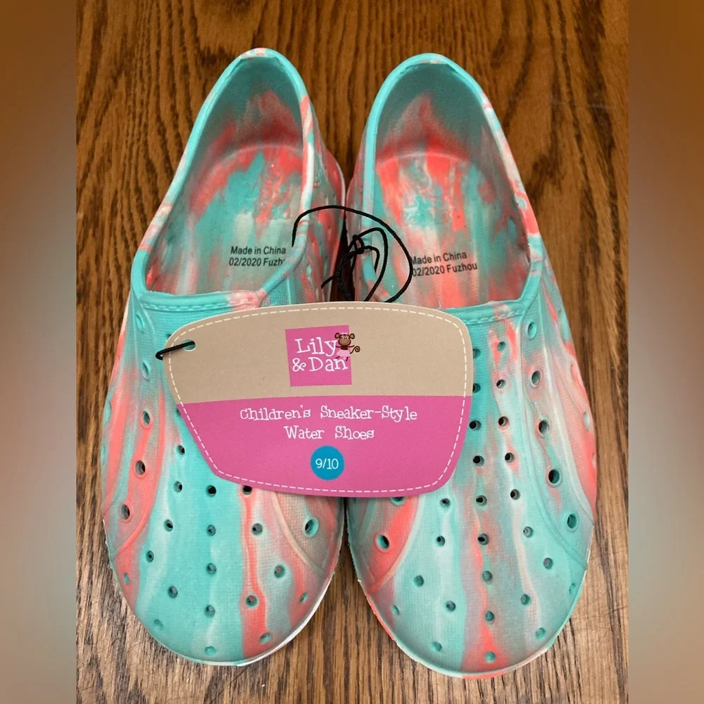 💦Lily&Dan Water Shoes💦Kids size 9/10 unisex orange green and white NWT - Picture 2 of 9